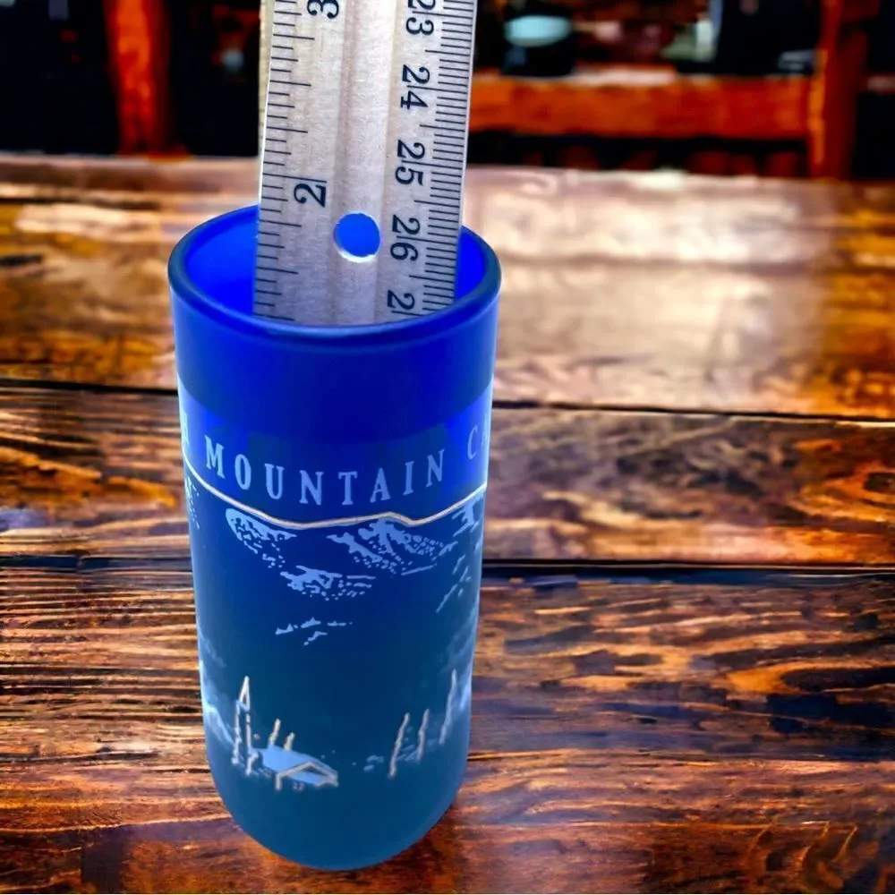 Mammoth Mountain l Tall Shot Glass l Blue w/ Gold accents l EUC